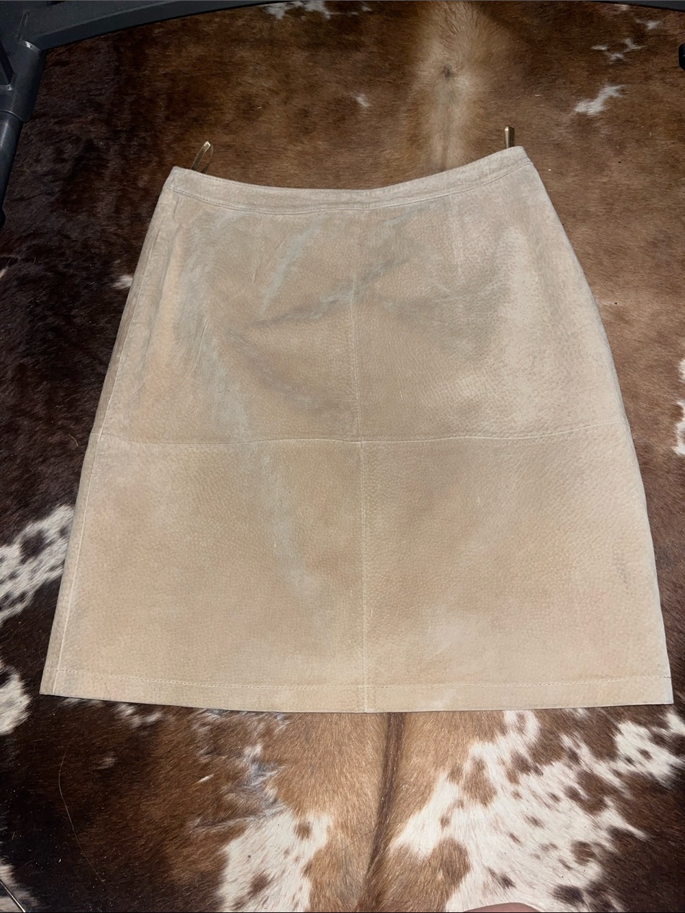 Vintage Suede Skirt 90s does 70s Western Natural Leather Cowhide 1990 Retro Tan